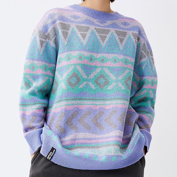 Patterned Crimson Geometric Pastel Sweater - Picture 1 of 3